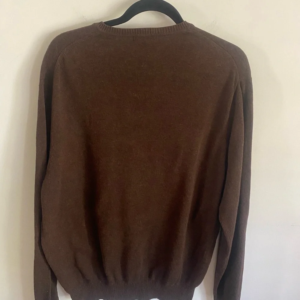 Jos. A. Bank Men's 100%‎ Pima Cotton Brown V-Neck Sweater Preppy Academia